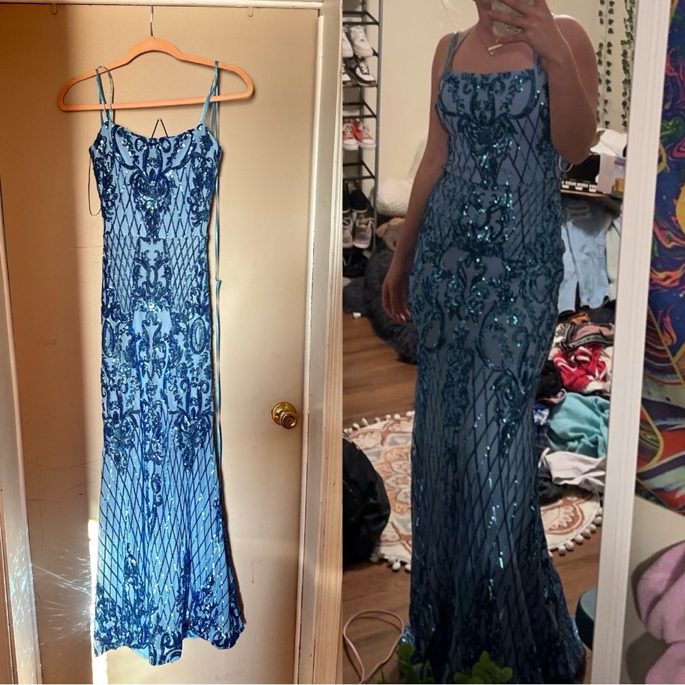 Stunning Blue Embellished Maxi Dress